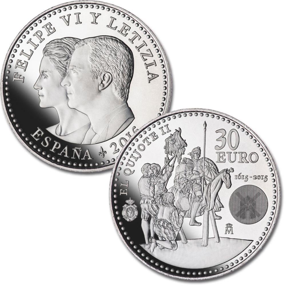 Коллекционная монета Испания 30 евро 2015 Дон Кихот Серебро UNC (KM#1348)