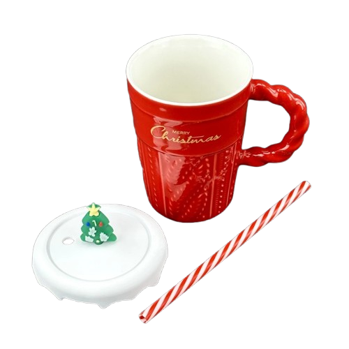 Чашка керамічна Olens 102-1061-3 Різдвяний світер з кришкою і трубочкою 380 мл Червоний (2786437933) - фото 2 Чашка керамічна Olens 102-1061-3 Різдвяний світер з кришкою і трубочкою 380 мл Червоний (2786437933) - фото 2