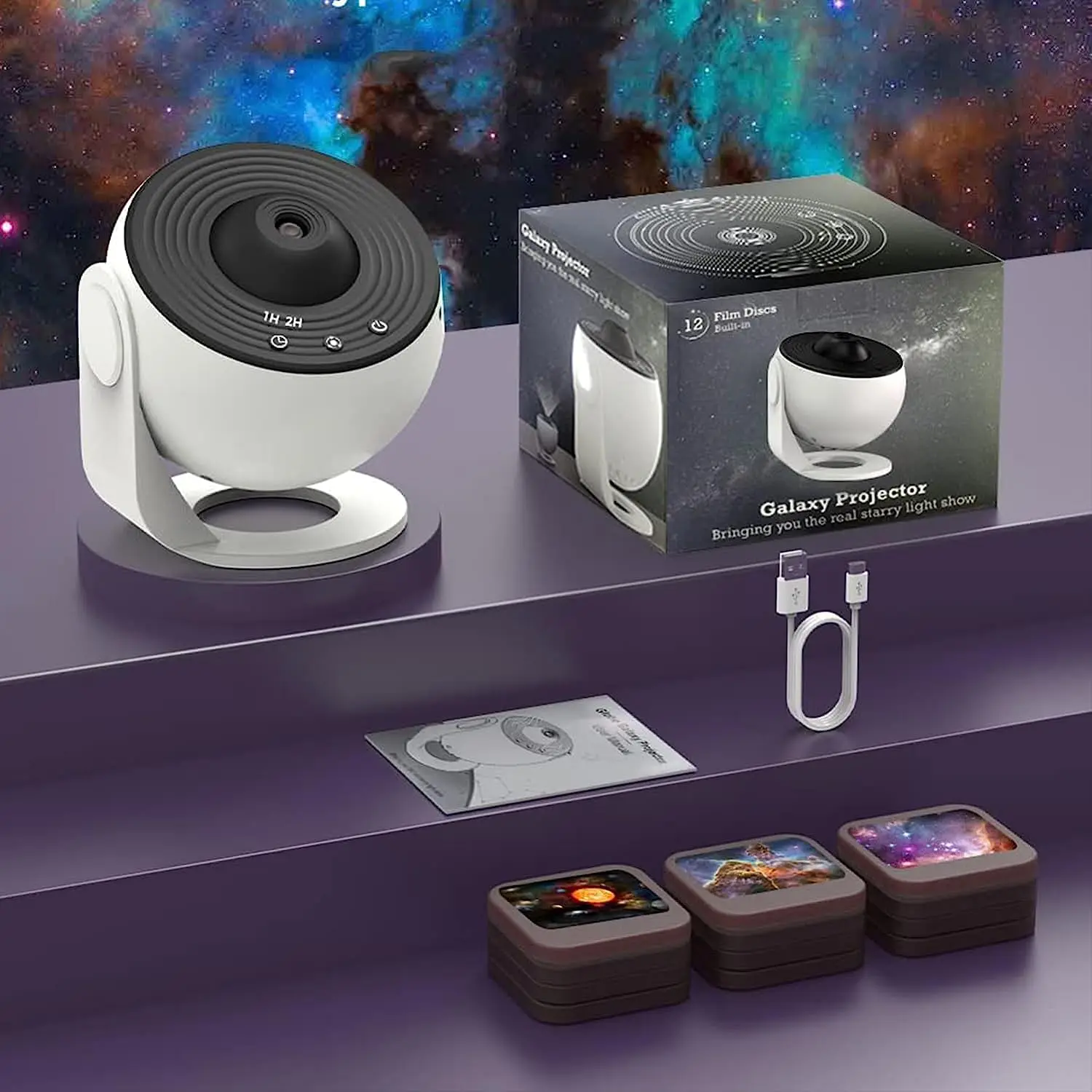 Проектор-ночник звездного неба Galaxy Projector 360° с 13 космическими слайдами и таймером сна - фото 14