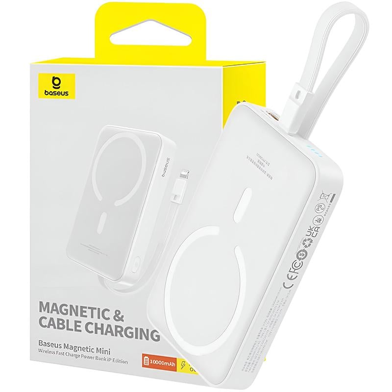 Повербанк BASEUS Magnetic Mini Wireless Fast Charge iP Edition 10000 mAh 20W with MagSafe Stellar White (P10022109223-00) - фото 7