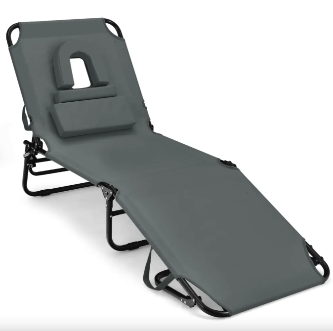 Шезлонг розкладний Costway Hanna з отвором для обличчя Сірий (4891) - фото 1 Шезлонг розкладний Costway Hanna з отвором для обличчя Сірий (4891) - фото 1