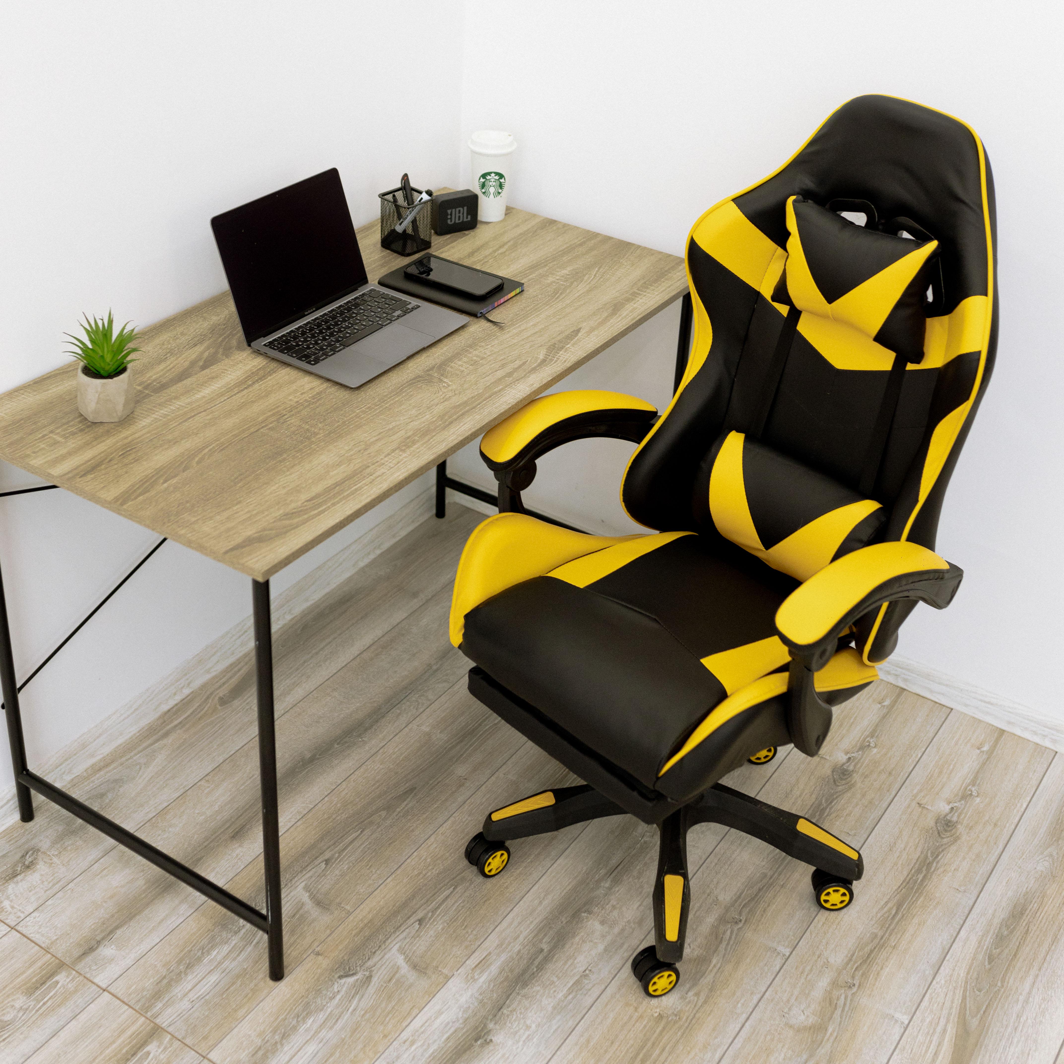 Кресло компьютерное игровое для офиса и дома 4Points GT с подушками и подставкой для ног Черный/Желтый (40044) - фото 3 Кресло компьютерное игровое для офиса и дома 4Points GT с подушками и подставкой для ног Черный/Желтый (40044) - фото 3