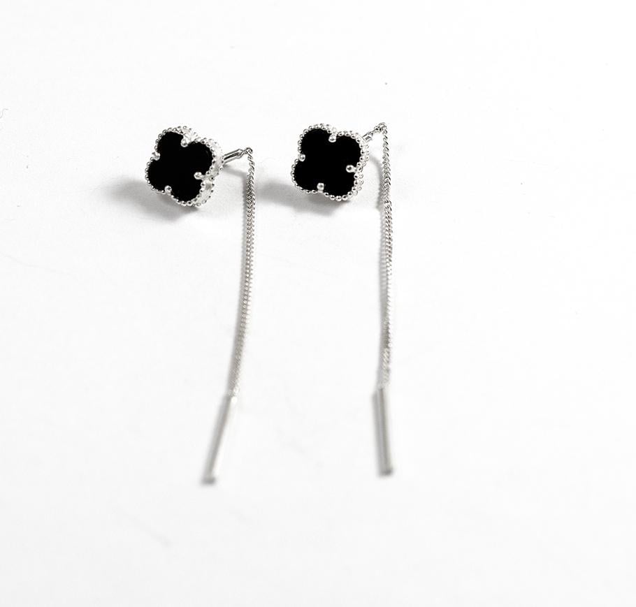 Серьги протяжки Maxi Silver 9513 Клевер с ониксом (89513)