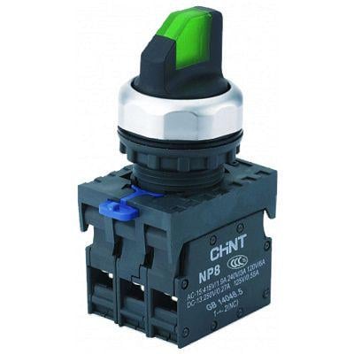 Перемикач I-O-II CHINT NP8-20XD/21 2NO 22 мм LED 24V 3 положення IP65 Зелений (667192)