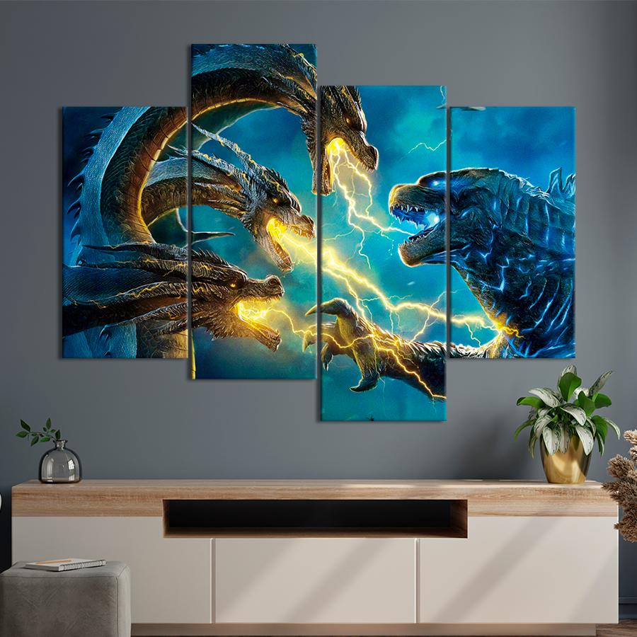 Настінний декор Ґодзілла проти триголового Ґідори 129x90 см (A13-4)