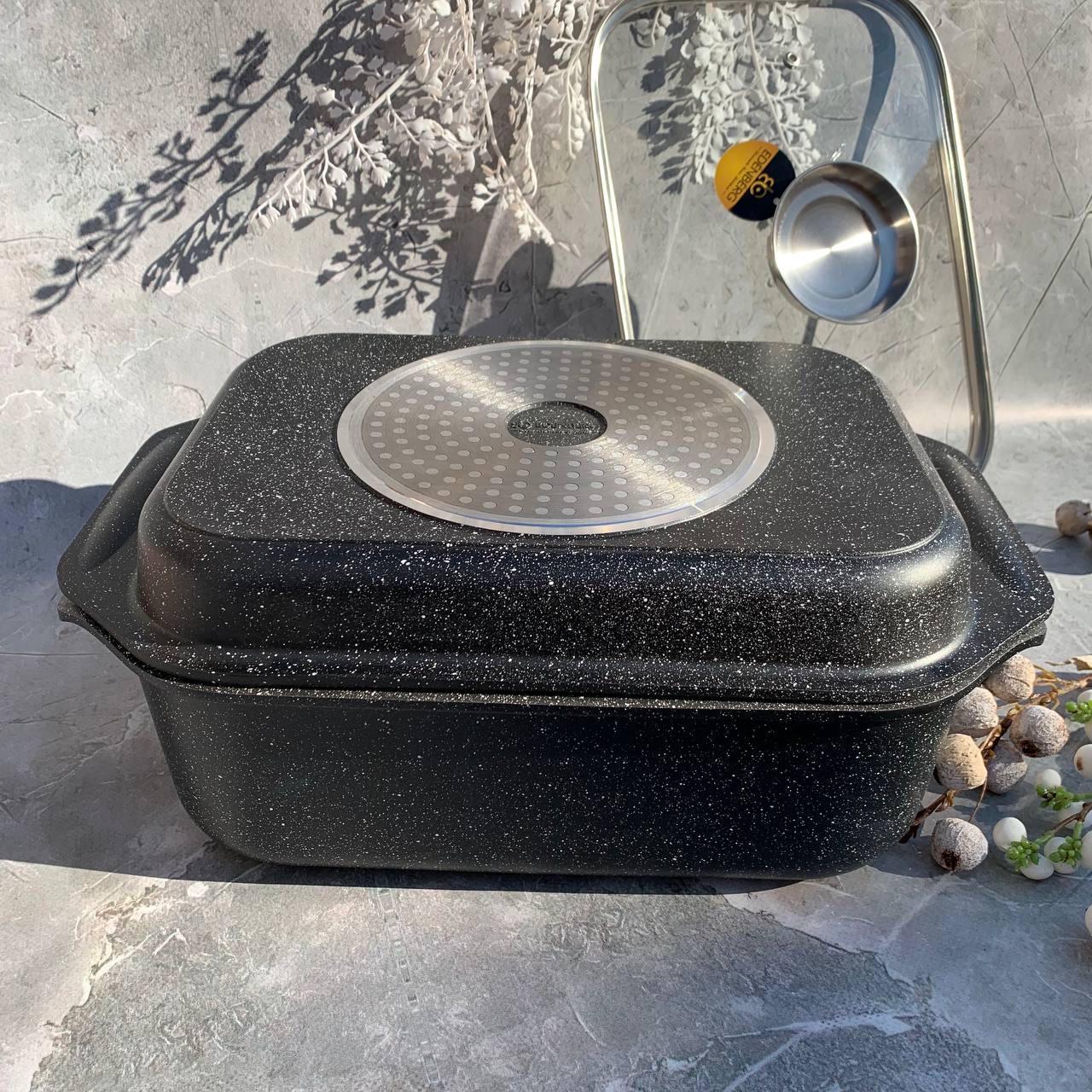 Гусятница с индукционным дном Edenberg EB-4610 из литого алюминия с мраморным покрытием и жаровней 6,5 л (2530555694)