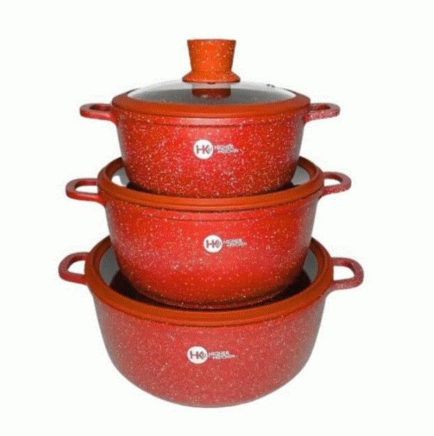 Набір каструль з кришками Higher Kitchen HK 325 із гранітним антипригарним покриттям 8 предметів 20/24/28 см Червоний (325АА) - фото 3 Набір каструль з кришками Higher Kitchen HK 325 із гранітним антипригарним покриттям 8 предметів 20/24/28 см Червоний (325АА) - фото 3