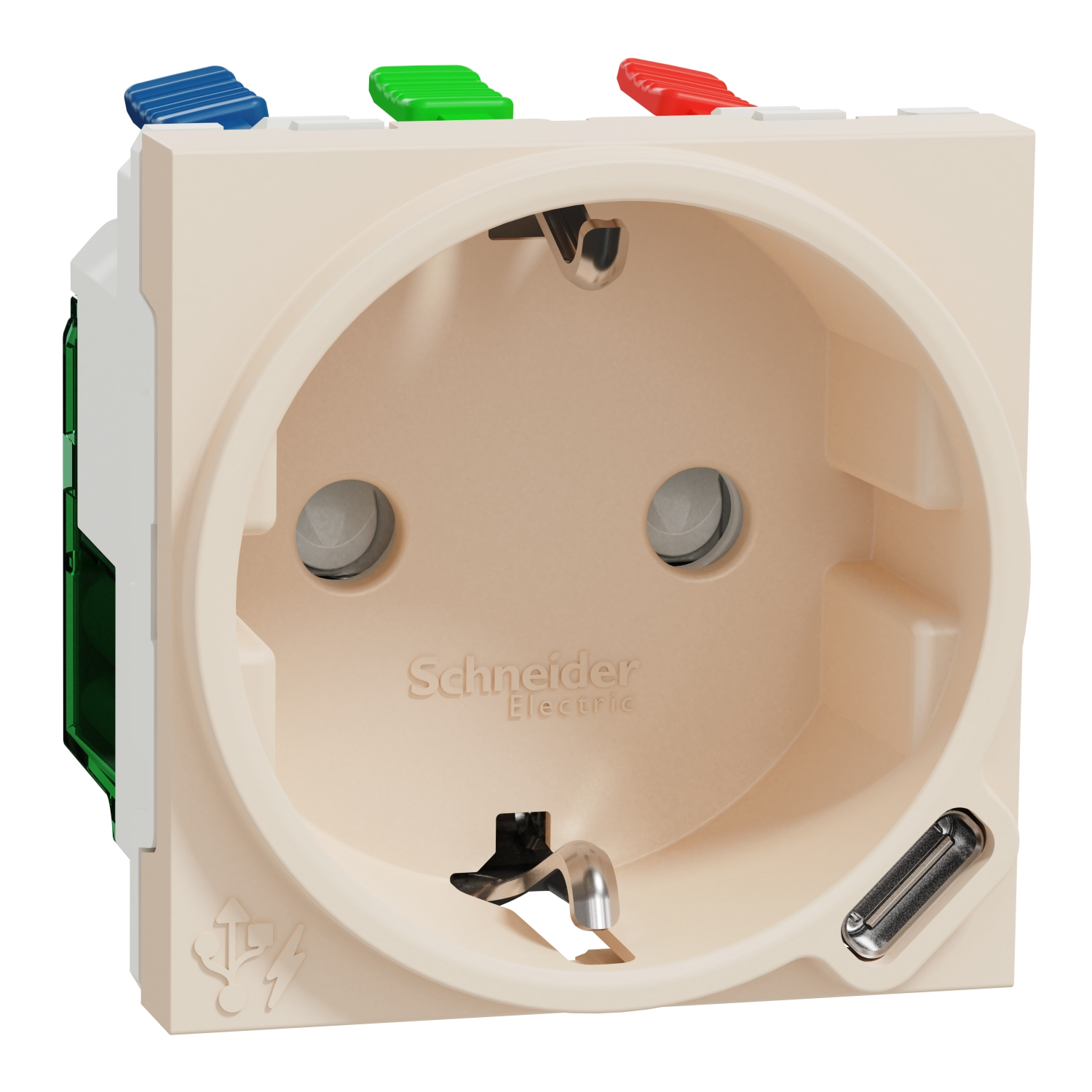 Розетка Schneider Electric Unica New с заземлением и защитными шторками USB type C 2 модуля Бежевый (NU301744) Розетка Schneider Electric Unica New с заземлением и защитными шторками USB type C 2 модуля Бежевый (NU301744)