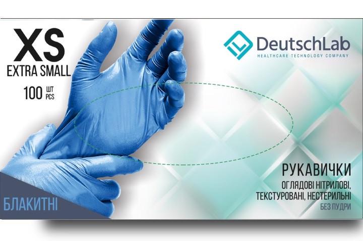 Перчатки обзорные DeutschLab нитриловые нестерильные текстурированные без пудры 100 шт. XS Голубой (000026161)