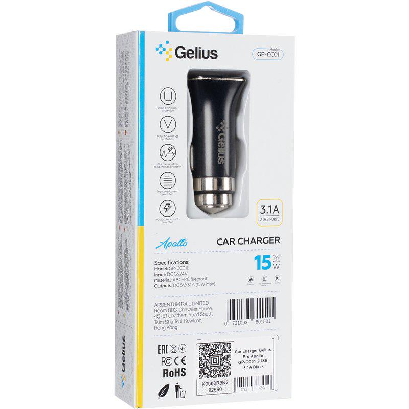 Зарядное устройство автомобильное Gelius Apollo GP-CC01 2USB 3,1A 15W Black (92660) - фото 4