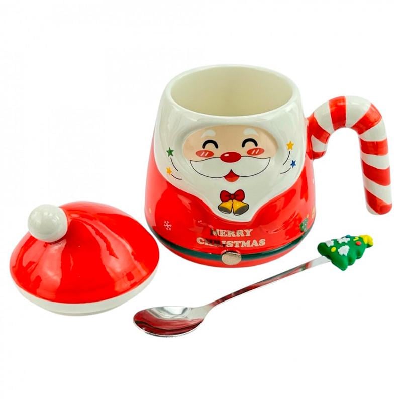 Чашка новогодняя Lesko Merry Christmas Санта JJX001 с ложкой в подарочной упаковке Red (31160214)