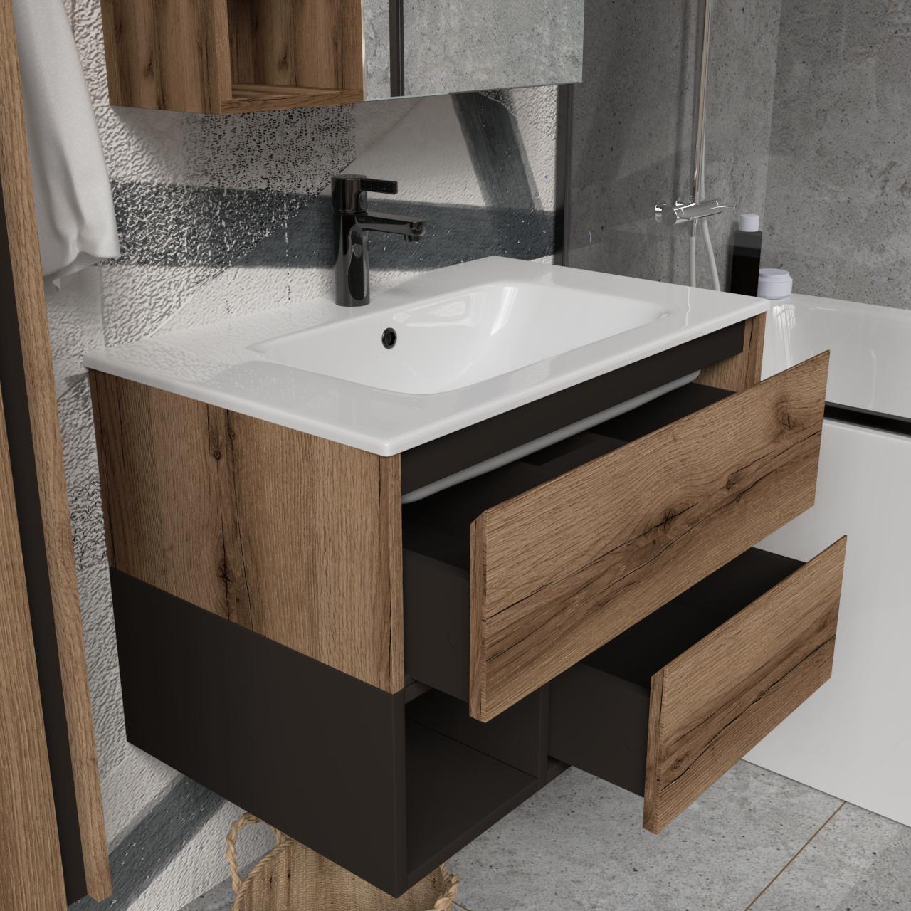 Тумба подвесная с раковиной MVK Vostok Craft 80 В2 800х450х530 мм Дуб темный (c280dt) - фото 3