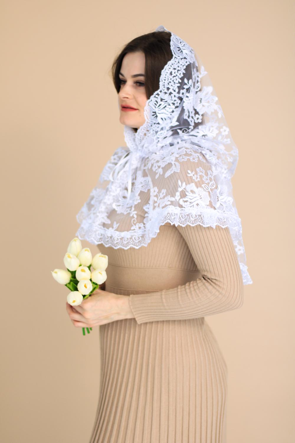 Палантин для храму на голову 80x120 см Білий (п009) - фото 8 Палантин для храму на голову 80x120 см Білий (п009) - фото 8