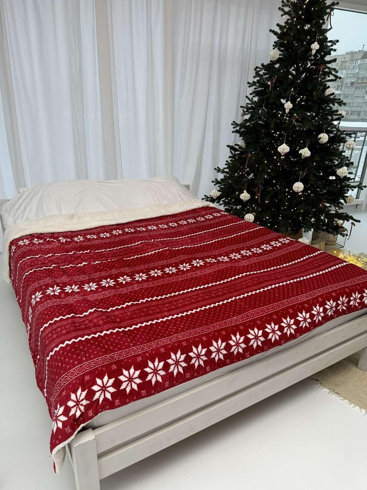 Плед-покрывало на эко овчине 200x230 см Красный (14055)