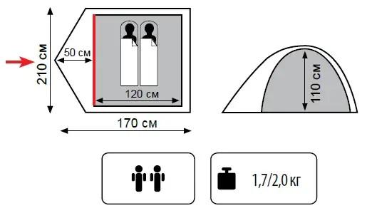 Палатка двухместная туристическая Totem Trek 210х170х110 см (TTT-021) - фото 2