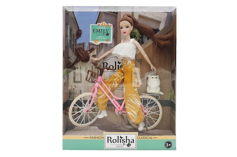Кукла Emily 29 см на велосипеде с котом (18171)