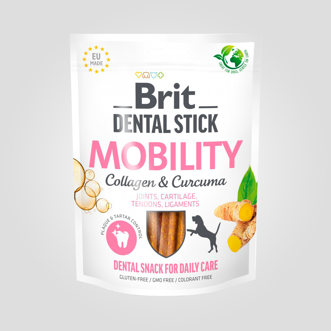 Ласощі для собак Brit Dental Stick Mobility для мобільності суглобів колаген та куркума 7 шт. 251 г (20504656)