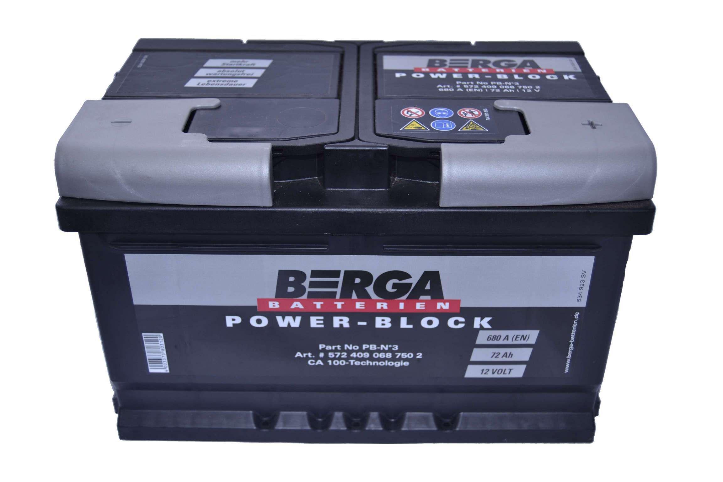Аккумулятор автомобильный BERGA Power Block 6СТ-72 Ah АзЕ 680A EN 572409067 (28717)