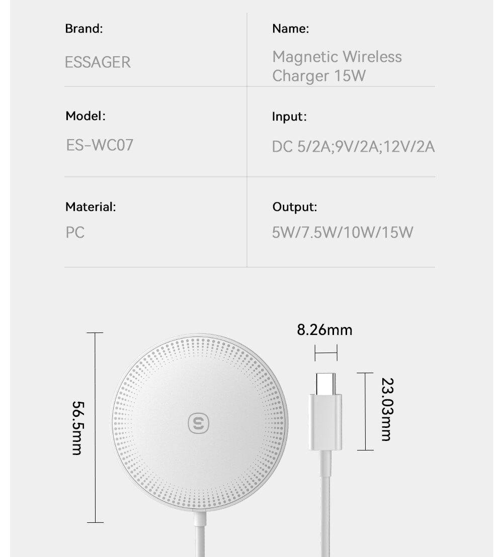 Зарядное устройство для беспроводной связи ESSAGER 15W Magnetic Wireless Charger Black (25397239) - фото 9 Зарядное устройство для беспроводной связи ESSAGER 15W Magnetic Wireless Charger Black (25397239) - фото 9