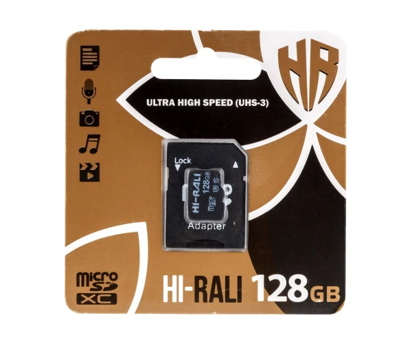 Карта памяти Hi-Rali MicroSDXC & Adapter UHS-3 Class 10 128Gb Black