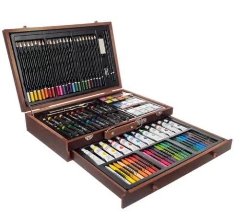 Набір художній для малювання у дерев'яному кейсі 129 елементів