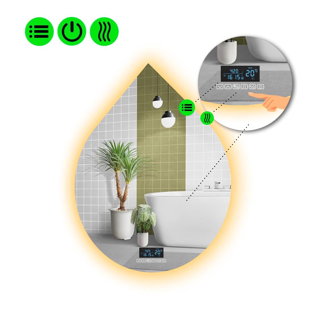 Зеркало с LED подсветкой Goccia 2 с Smart-блоком и подогревом 100x80 см (8994354)