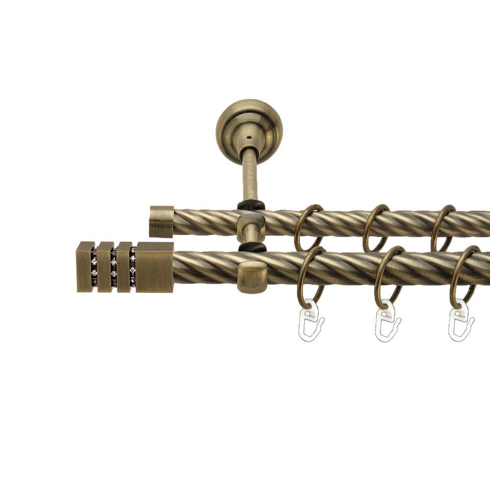 Карниз металлический Orvit Ацтека двухрядный открытый/скрученная труба/кольцо металлическое Антик 19/16 мм 240 см (00-00017419)