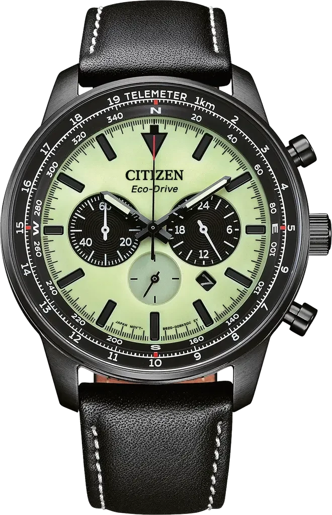 Наручний годинник чоловічий Citizen CA4505-21X Eco-Drive з сталевим корпусом/зеленим циферблатом та водозахистом 100 м