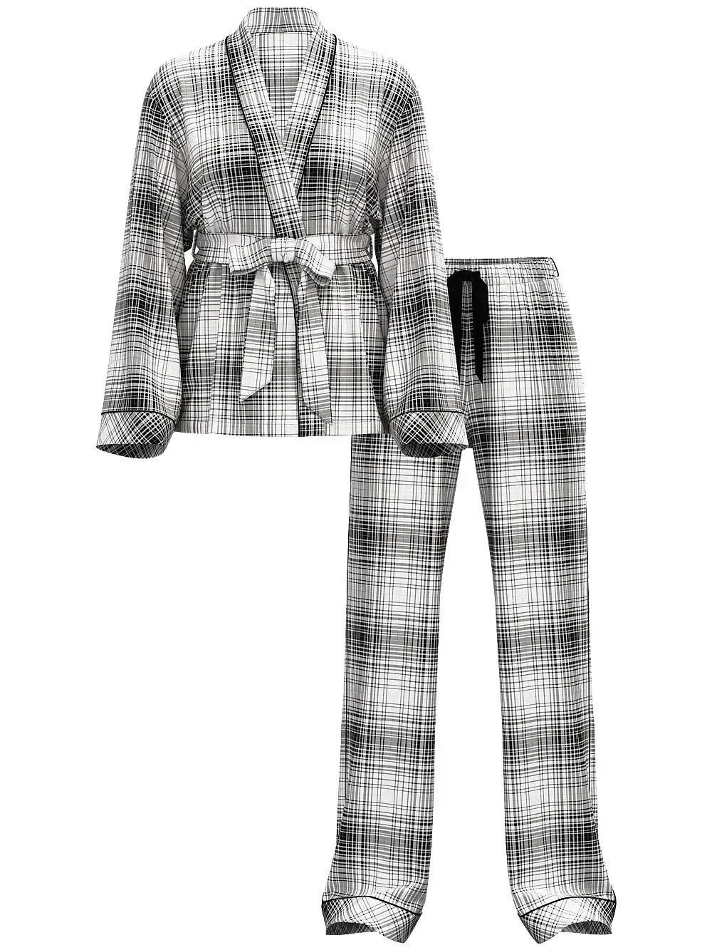 Піжама фланель сорочка/штани Victoria's Secret Wrap Flannel Long PJ Set XS Сірий (26811455D) - фото 3