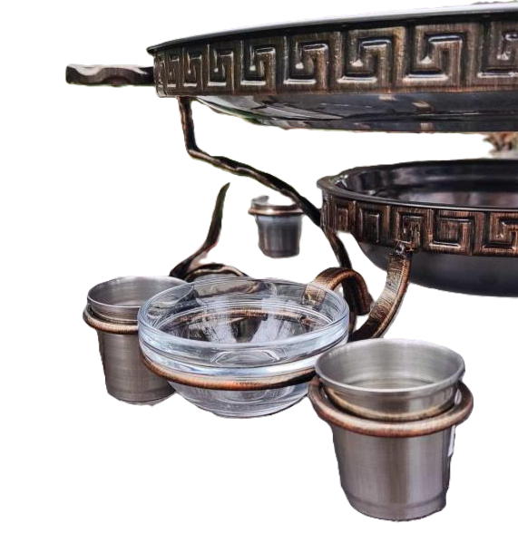 Садж для подачи и подогрева шашлыка Фараон 36 см с соусницами/рюмками/кухонными щипцами (7512) - фото 5 Садж для подачи и подогрева шашлыка Фараон 36 см с соусницами/рюмками/кухонными щипцами (7512) - фото 5