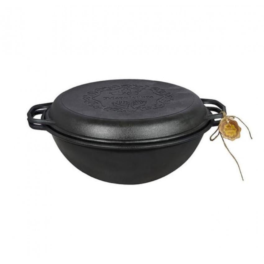 Казан чавунний узбецький WOK Maysternya Т405СРGr з кришкою-сковорідкою гриль 8 л 34 см