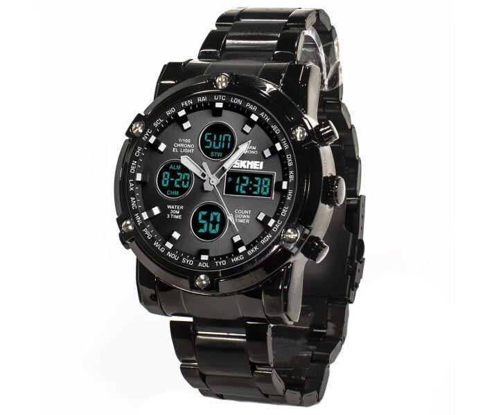 Наручные часы мужские Skmei 1389 с подсветкой и будильником Black (11401605)