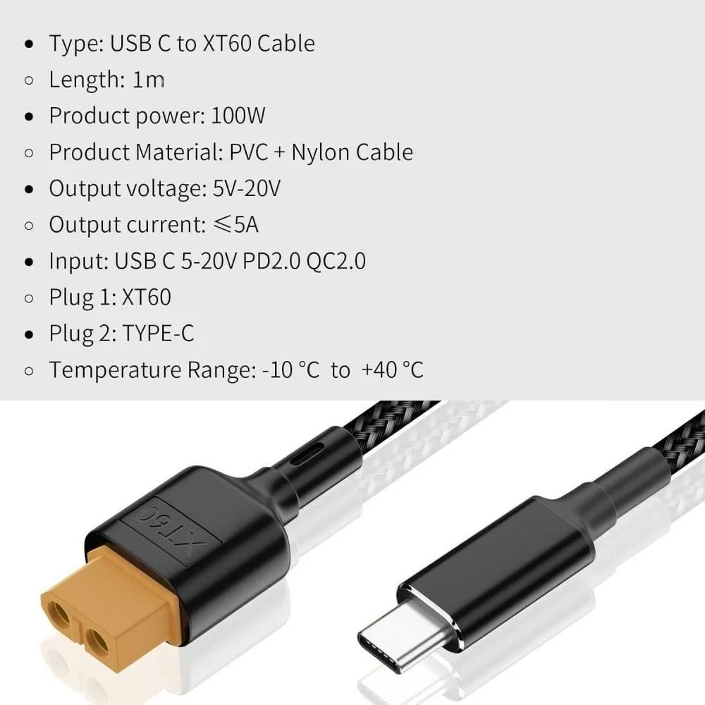 Кабель-перехідник USB Type-C до XT60 100W 20V 5A 1 м (ART-14371) - фото 5