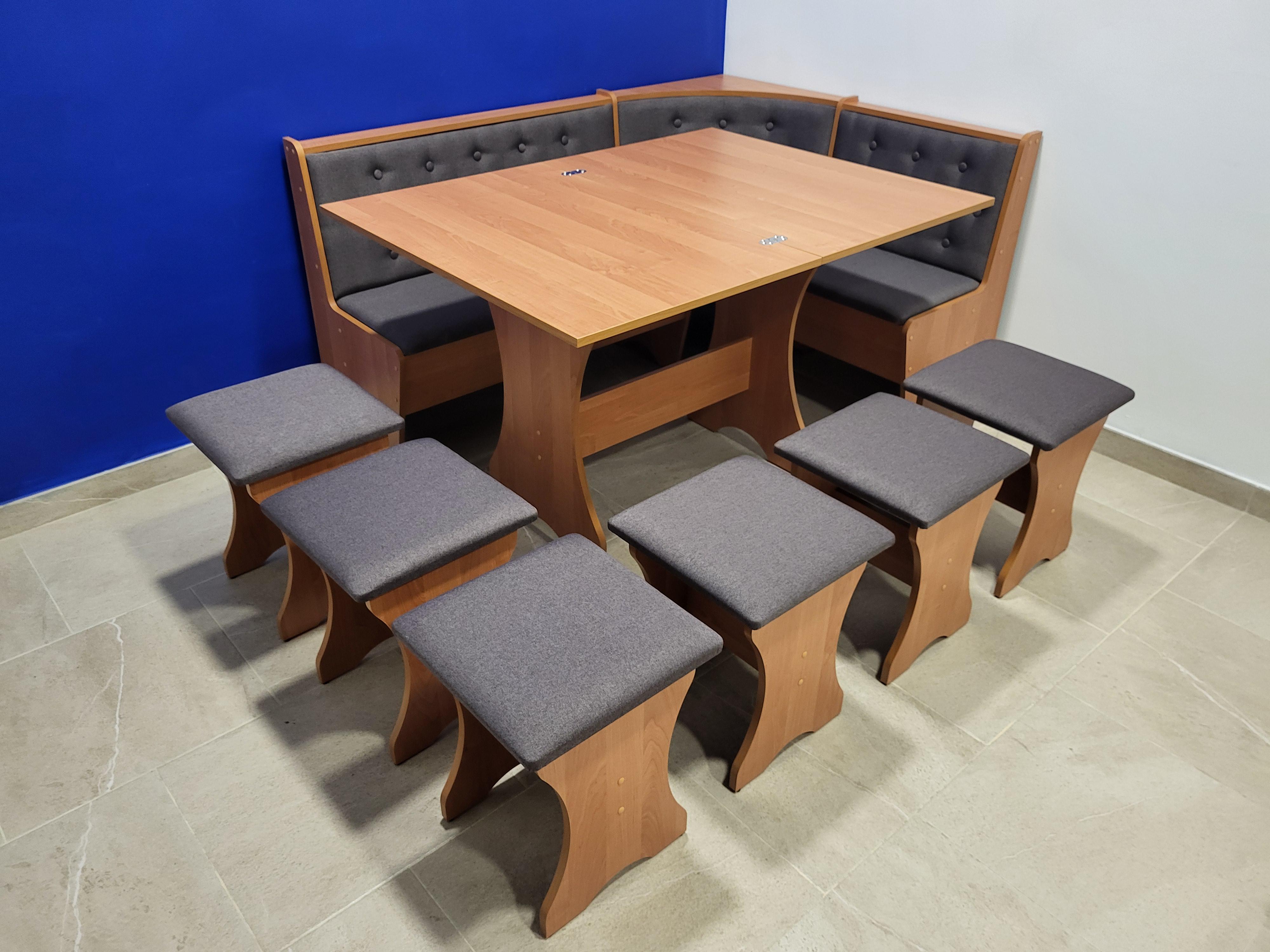 Кухонный уголок Семейный со столом и 6 табуретками 113,5х153,5 см Ольха/Бонус Нова (KS6T-V-BN)