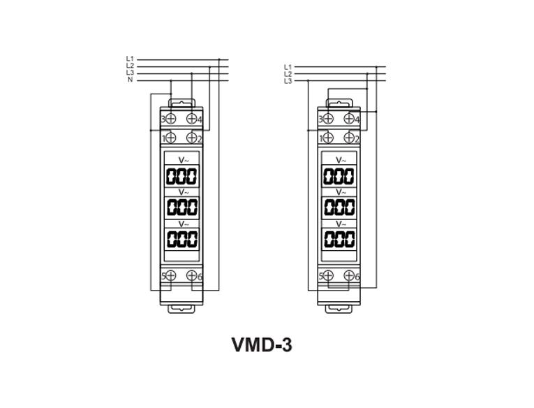 Вольтметр цифровий модульний АСКО-Укрем VMD-3 трифазний AC 80-500V (A0010250002) - фото 5