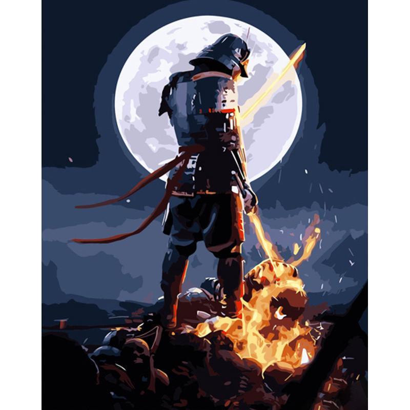 Картина за номерами Strateg Преміум Помста самурая з лаком та з рівнем 40х50 см (GS1349)