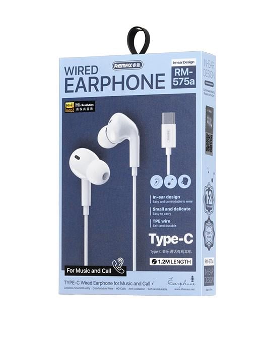 Навушники Remax RM-575 Type-C Wirred Earphone з мікрофоном White (26771847) - фото 2 Навушники Remax RM-575 Type-C Wirred Earphone з мікрофоном White (26771847) - фото 2