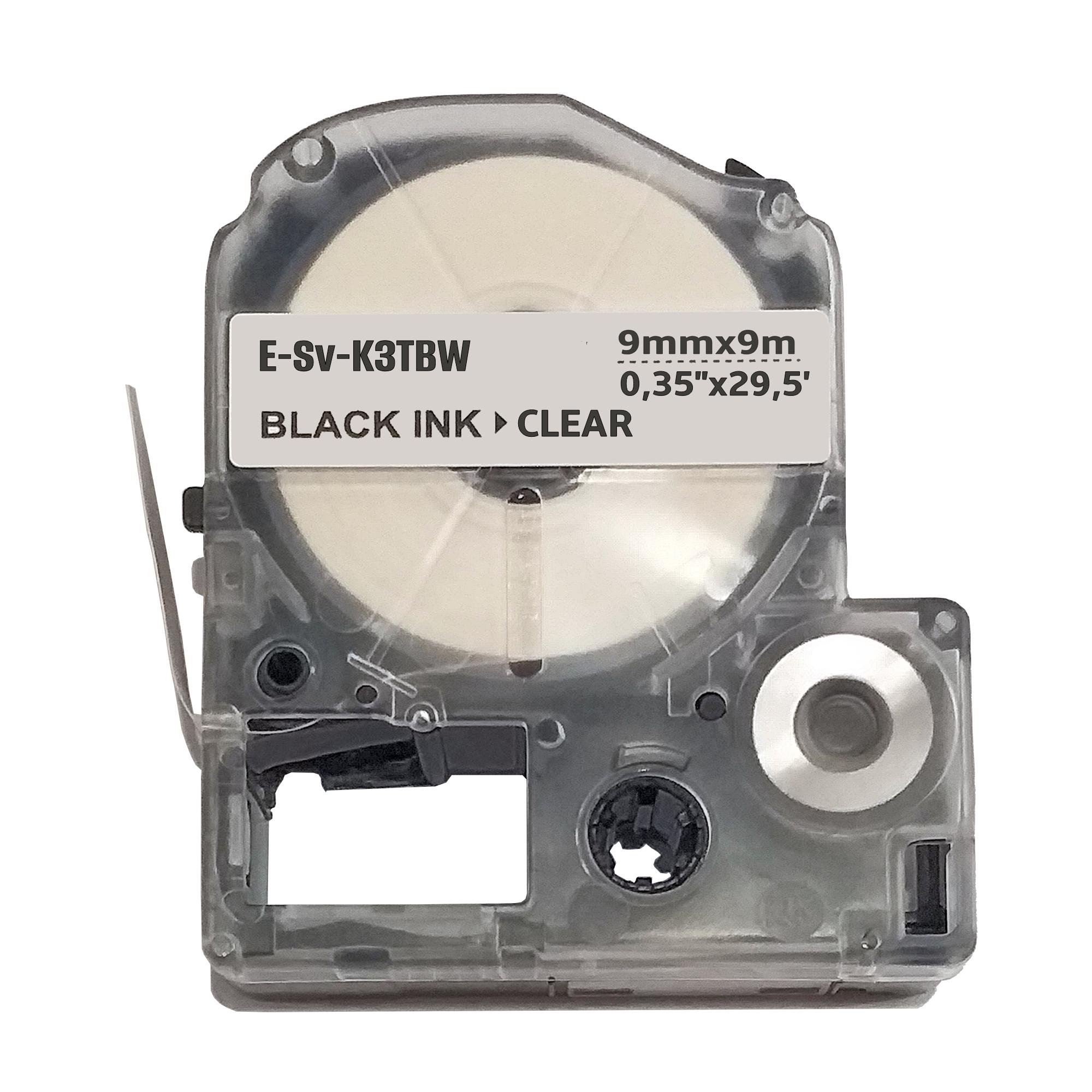 Лента UKRMARK E-Sv-LK3TBW для принтеров этикеток с усиленной адгезией 9мм х9м черным на прозрачном совместима с Epson LK-3TBW