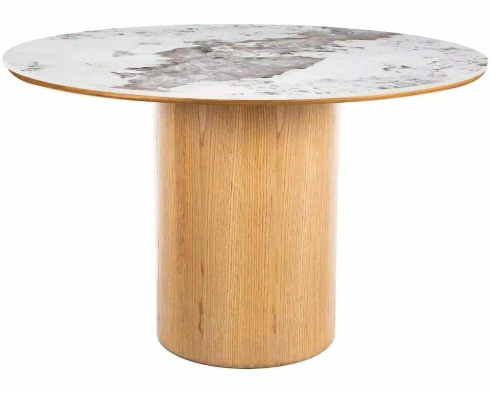 Стол обеденный кухонный Signal Rondo Ceramic ø120 см МДФ + керамика Белый/Дуб