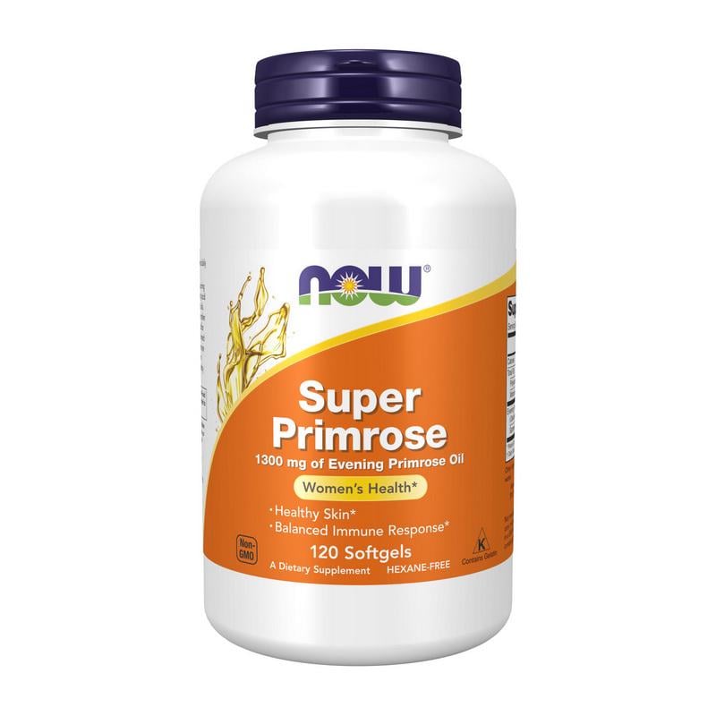 Олія примули вечірньої холодний віджим для жінок NOW Super Primrose 1300 mg GLA 120 мг 120 м'яких капс.