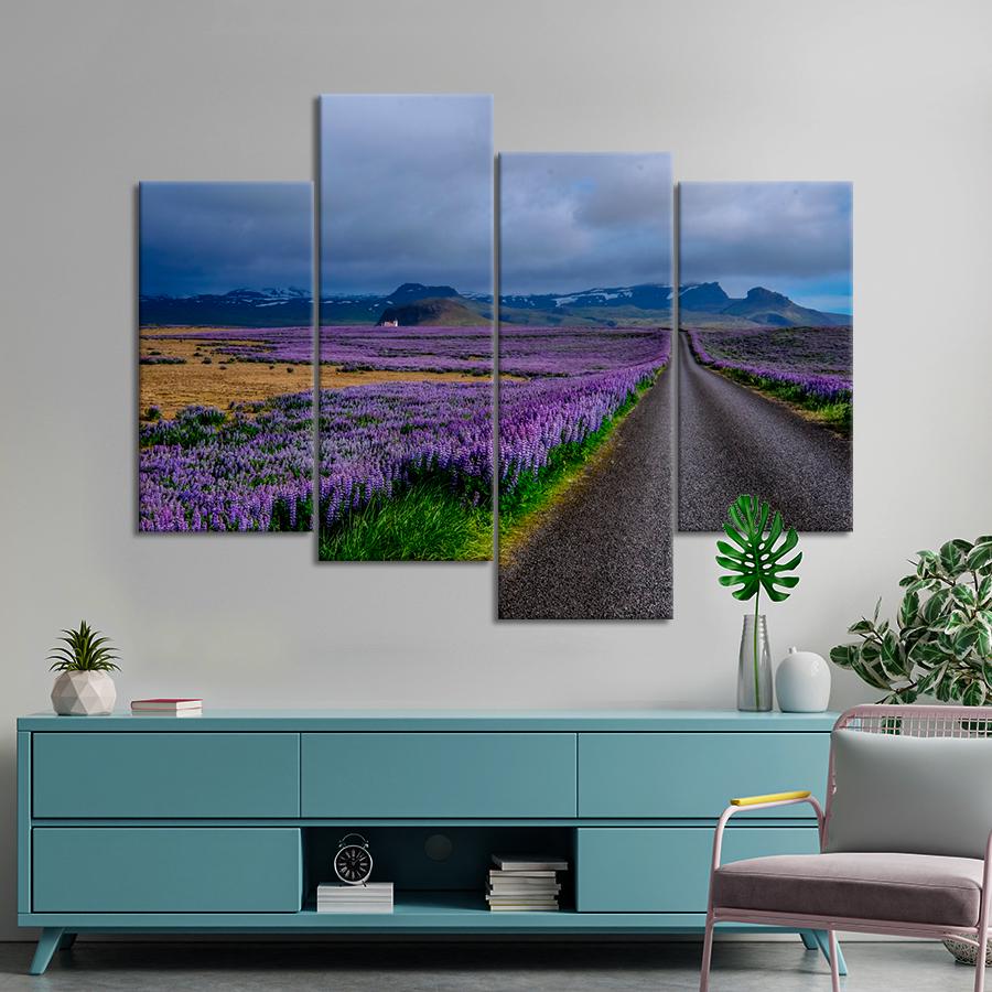 Картина природа Яркие фиолетовые цветы вдоль дороги 89x56 см (A1095-4)