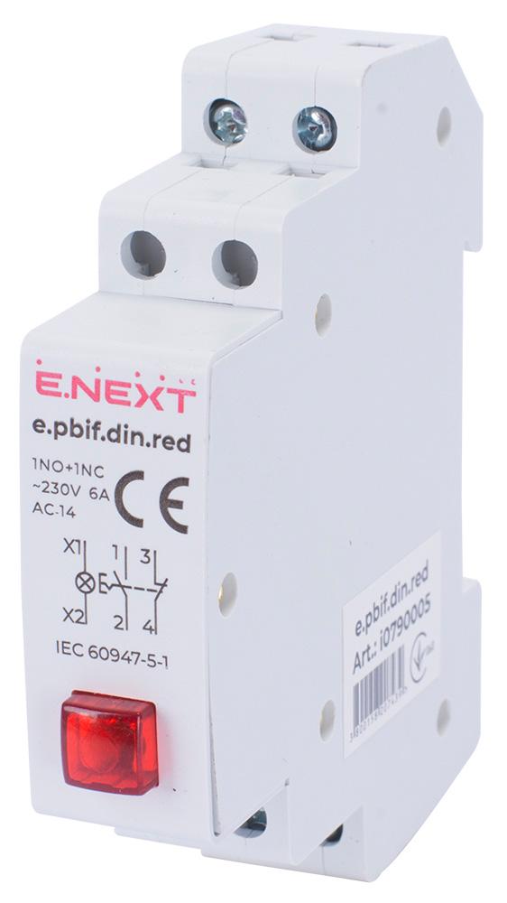 Кнопка на DIN-рейку E.NEXT e.pbif.din.red с индикатором Красный (i0790005)
