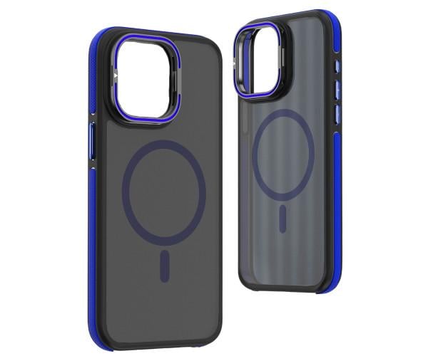 Матовый чехол - накладка Dual Color Camera Stand для iPhone 16 Синий