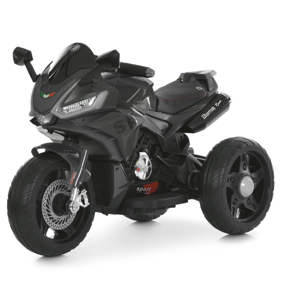 Детский электрический мотоцикл Bambi Racer 12V одноместный до 30 кг Черный (DE-169-E-999)