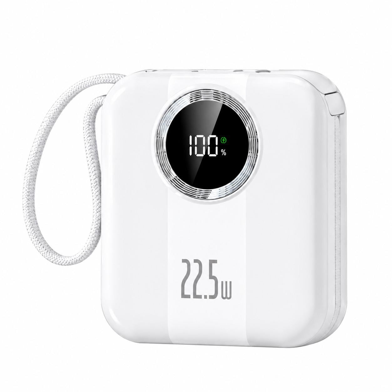 Повербанк мини 10000 mAh с быстрой зарядкой 22,5W с Power Delivery 20W и встроенными кабелями Lightning и Type-C White