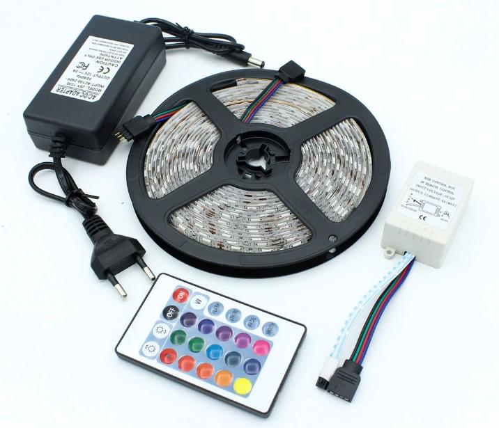 Светодиодная лента UKC SMD 5050 RGB 12V комплект 5 м влагозащищенная Черный