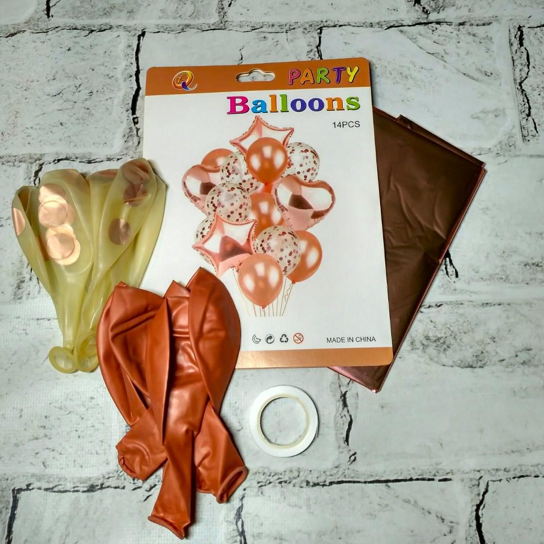 Повітряні кульки з конфетті Фонтан із кульок комплект 14 шт. Рожеве золото (786-2)