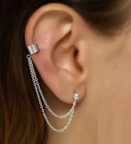 Сережка каф подвійний ланцюг 1 шт. Сріблястий (1135158680)