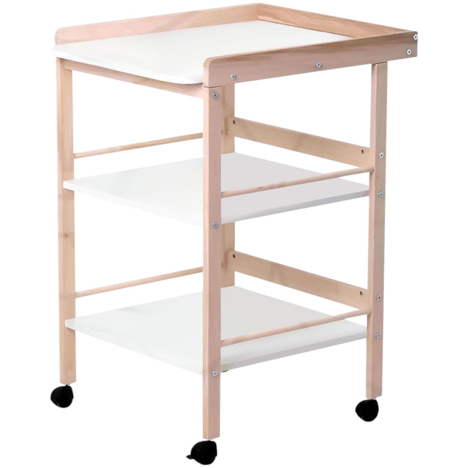 Столик на колесах пеленальный ТМ Кузя 60х70х95 см Белый/Натуральный