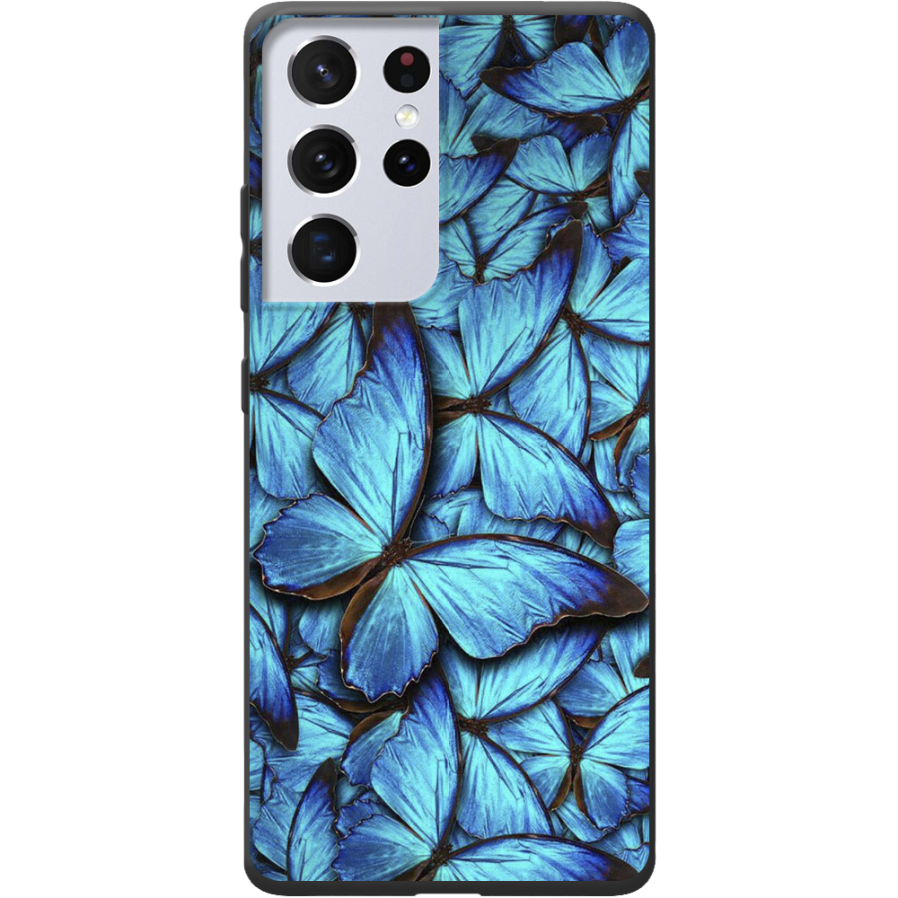 Чохол BoxFace Samsung G998 Galaxy S21 Ultra Лазурні метелики Чорний силікон (41719-up1550-42011)